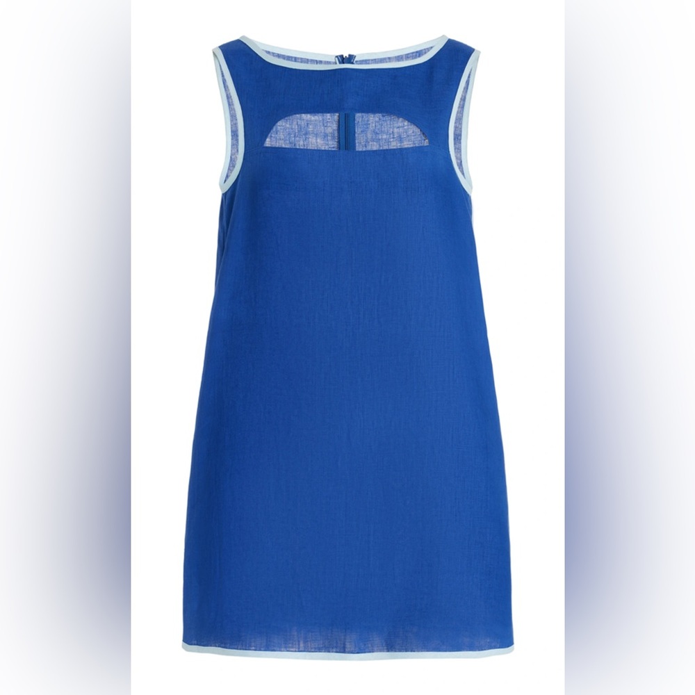 Matthew Bruch Cut Out Linen Shift Dress in Blue